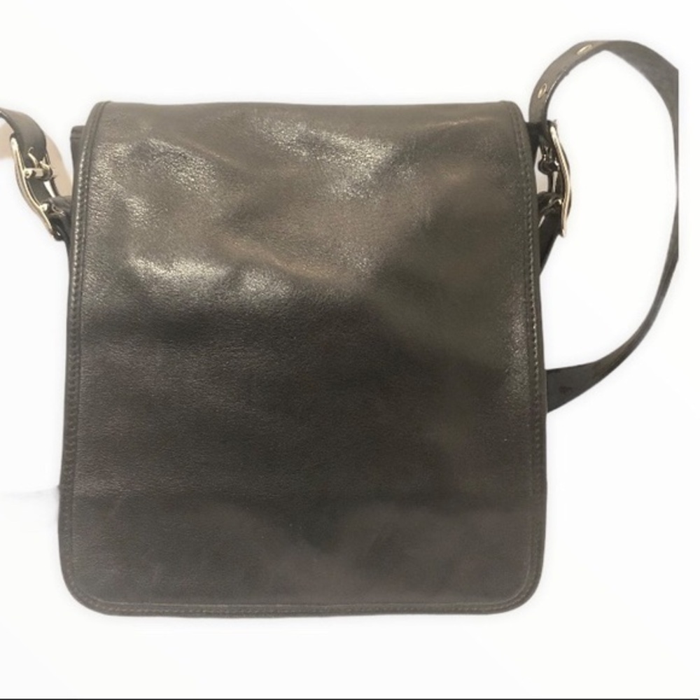 Coach black leather flap bag